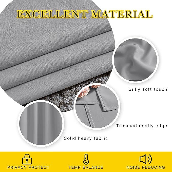 NICETOWN Blackout Curtains Panels for Bedroom - 3 Pass Microfiber Noise Reducing Thermal Insulated Solid Ring Top Blackout Window Drapes (2 Panels, 66 x 72 Inch, Silver Grey)