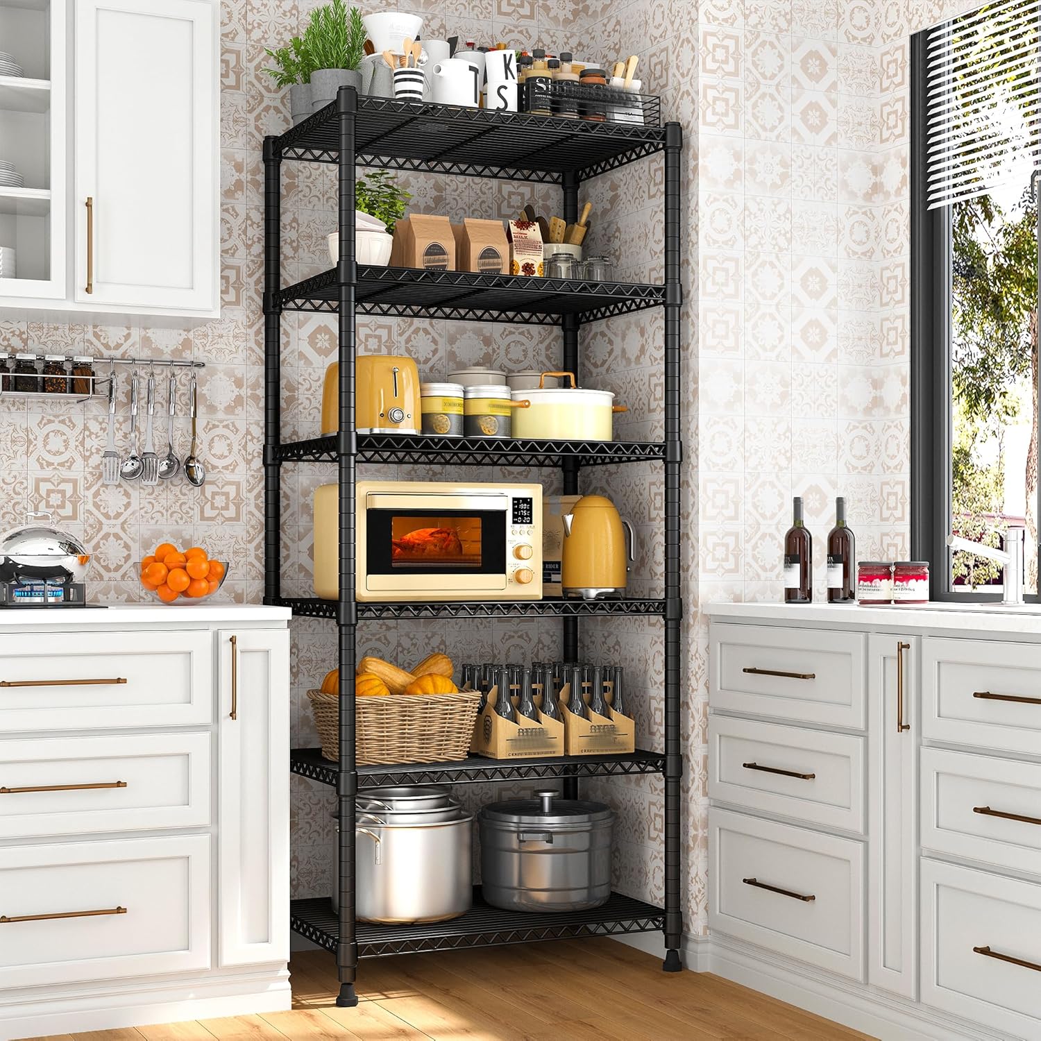 REIBII 72’’H Wire Shelving, 6 Tier Metal Shelving Units and Storage Shelves, Adjustable Garage Shelving for Storage Heavy Duty Shelving for Pantry Shelf Kitchen Garage, 24’’W X18’’D X72’’H