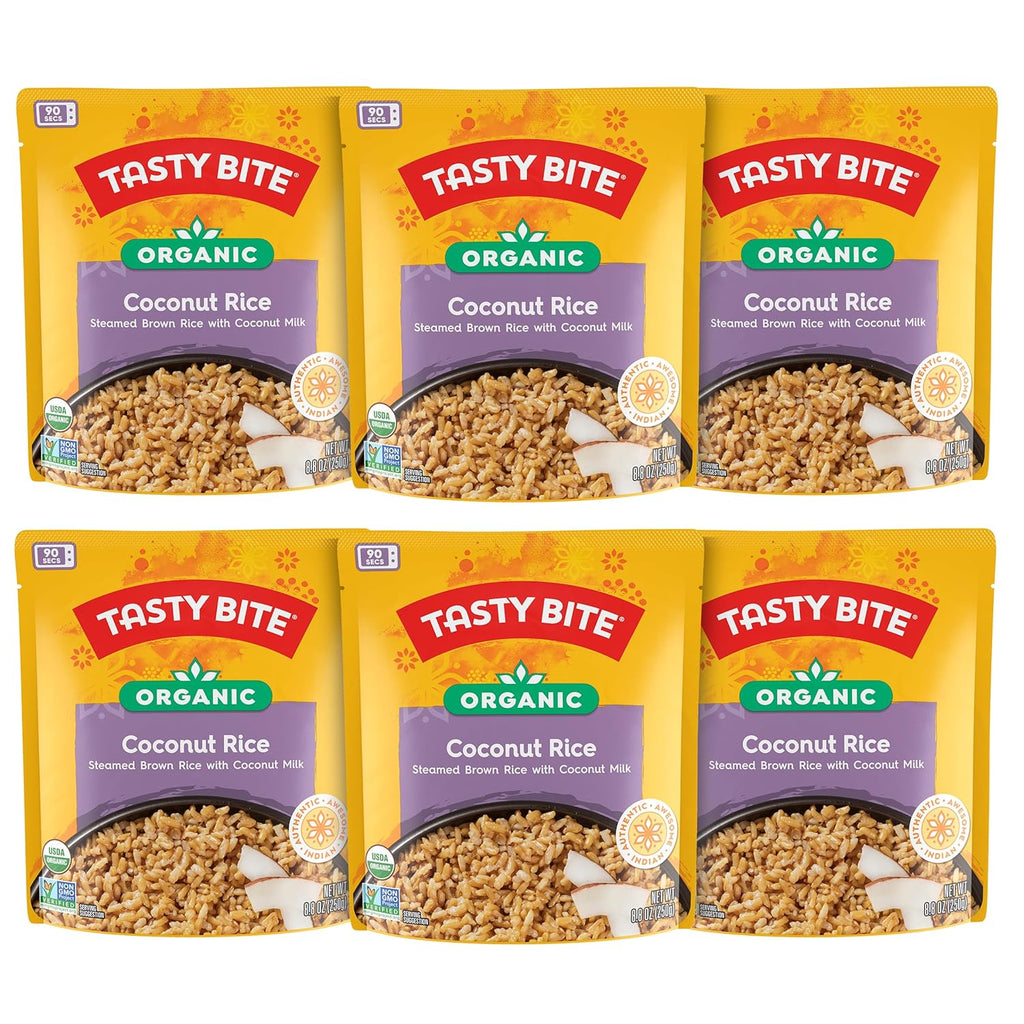 Tasty Bite Coconut Rice, Authentic Indian, Pack of 6, 8.8 oz Pouches