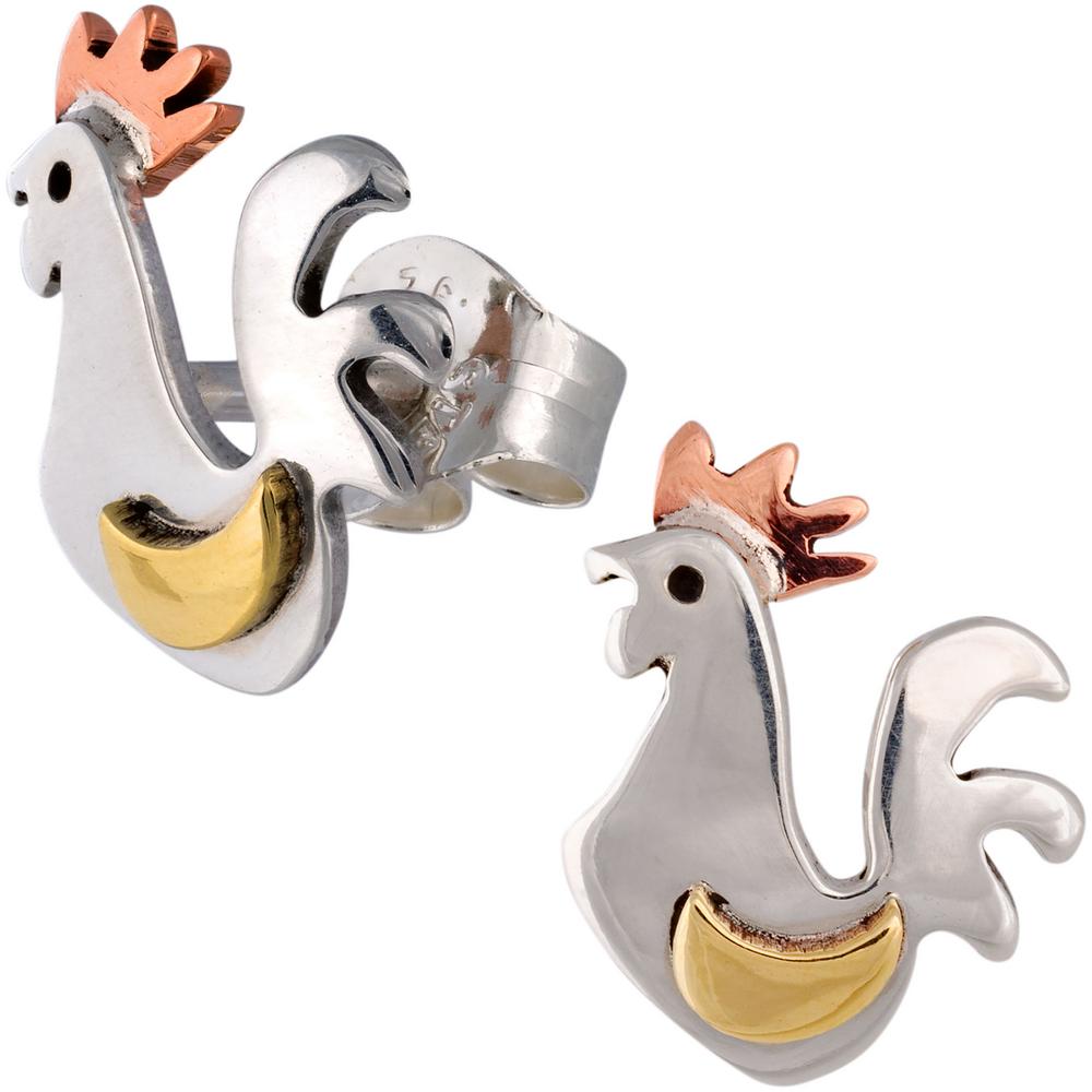 GreaterGood Sterling Silver Mixed Metal Rooster Post Earrings