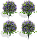 28" Artificial Boxwood Topiary Ball with Lavender, UV Resistant Topiary Tree Faux Boxwood Ball Shaped Porch Bushes with Ground Spike Artificial Bushes for Outdoors Front Door Decor Home Garden