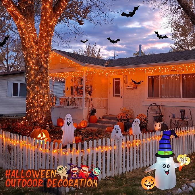 JMEXSUSS 66ft 200 LED Thanksgiving Lights Outdoor, Orange String Lights Indoor Clear Wire, 8 Modes Orange Christmas Lights Plug in for Fall Autumn Harvest Tree Garden Patio Thanksgiving Decorations