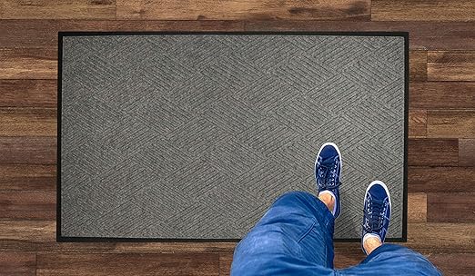 M+A Matting WaterHog Diamond | Commercial-Grade Entrance Mat with Rubber Border – Indoor/Outdoor, Quick Drying, Stain Resistant Door Mat (Grey, 4' x 8')