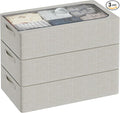 3PCS Under Bed Storage Bins with Metal Frame, Linen Fabric Frame Storage Box Clothes Organizer Bins, Underbed Container with Clear Window (Light Grey, 23.6 x 13 x 6IN)