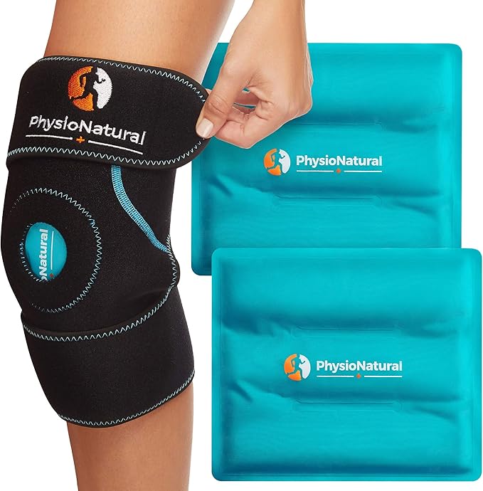 PhysioNatural Ice Pack for Knee Pain Relief, Reusable Gel Ice Wrap for Leg Injuries, Swelling, Knee Replacement Surgery, Cold Compress Therapy for Arthritis, Meniscus Tear and ACL