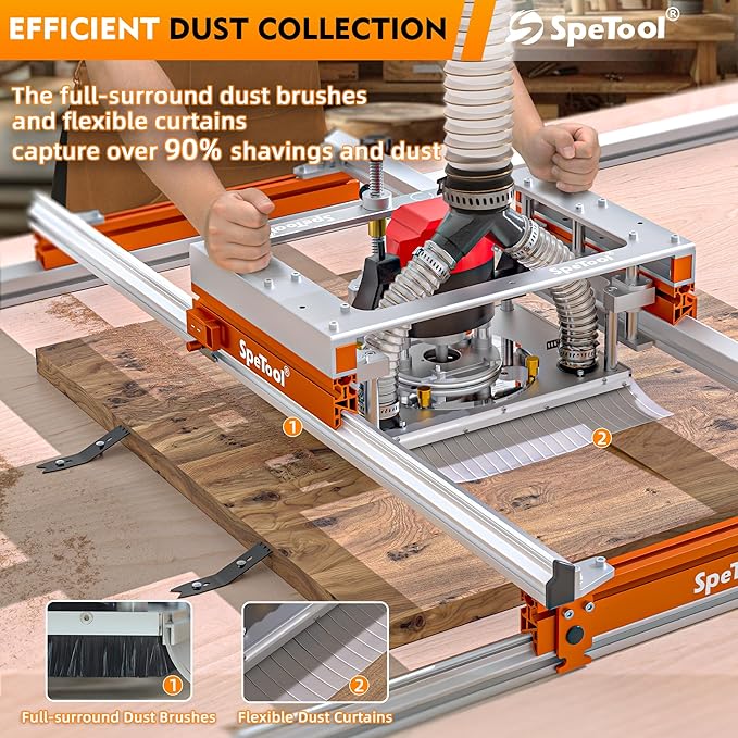 SpeTool Xpert Router Sled for Flattening Slabs with Continuous Height Adjustment & Dust Collection, Easy-to-install 3-Axis Aluminum Slab Flattening Jig, Spoilboard Slab Flattening Mill for Woodworking