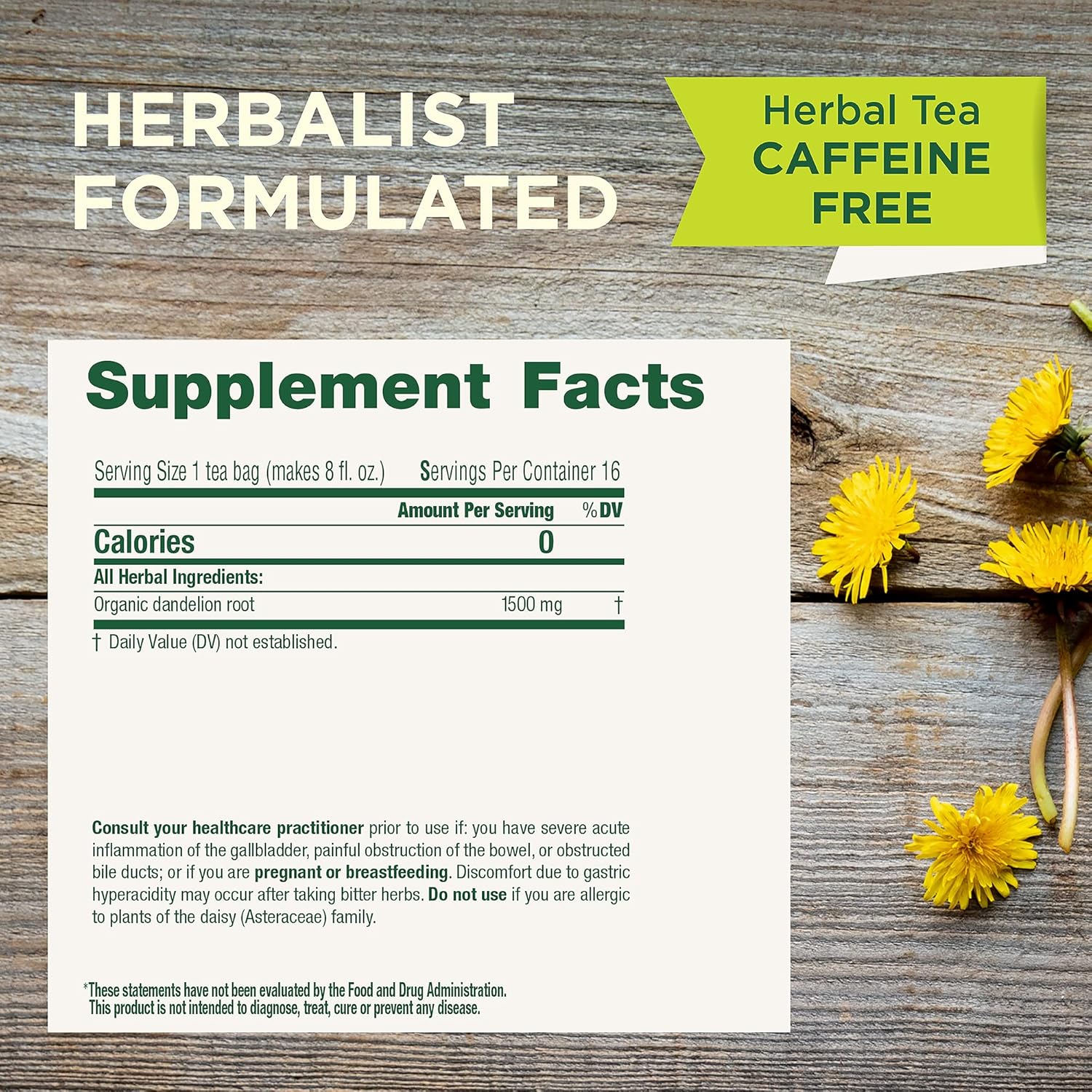 Traditional Medicinals Organic Roasted Dandelion Root Herbal Tea, 16 Tea Bags, Case of 6