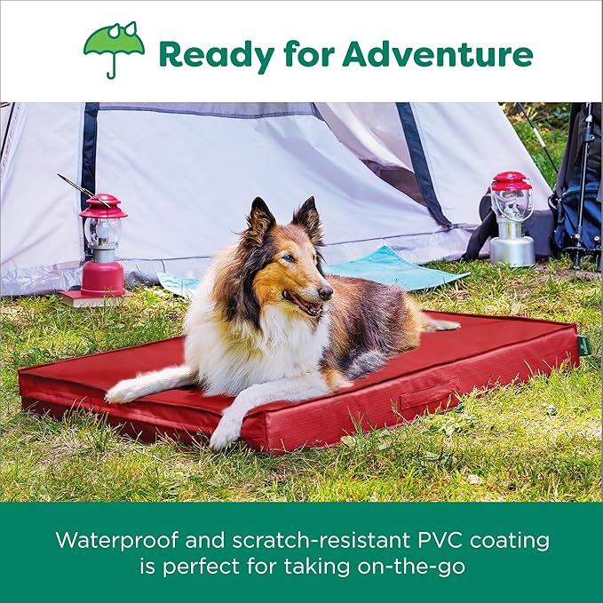 FurHaven Cooling Dog Bed – Large Foam Mattress for Joint Pain Relief, Waterproof Liner, Removable Washable Cover, Durable for Outdoor Use, Deluxe Grid Indoor/Outdoor Bed – Red, Large