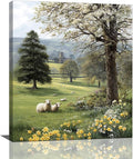Country Sheep Canvas Wall Decor Farmhouse Rustic Lamb Wildflower Wall Art Nature Countryside Landscape Pictures Painting Print Framed Artwork Decorations for Bathroom Living Room Bedroom 24"x20"