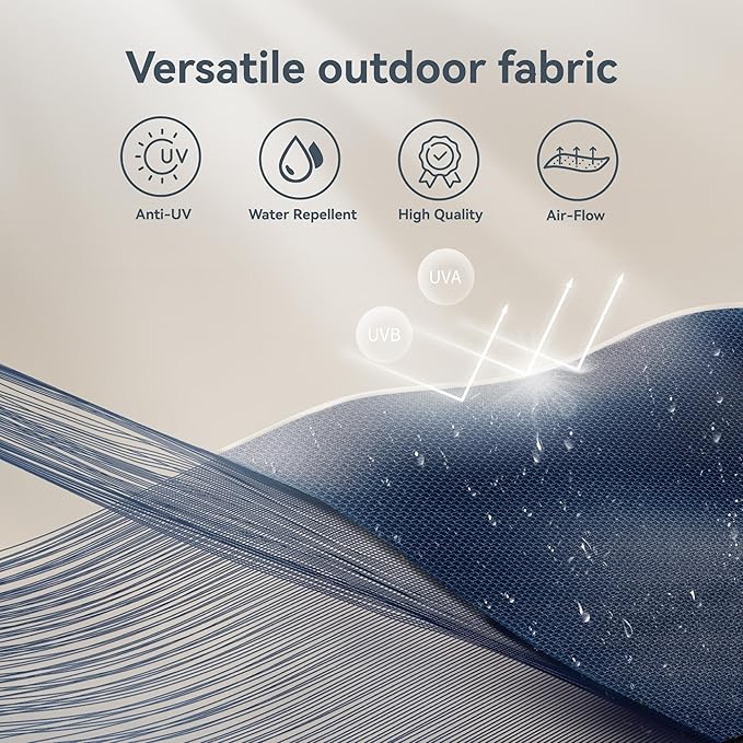 PHI VILLA 10ft Outdoor Patio Umbrellas for Outside, 3 Tier Vented Market Table Umbrella Windproof for Backyard, Deck, Garden, 1.5" Pole, Dark Blue（No Base）