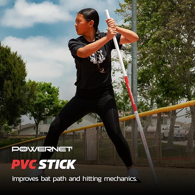 PowerNet Combo PVC/Click Stick Softball & Baseball Swing Trainer, Interchangeable Baseball Hitting Trainer, PVC Training Bat for Drills, Bat Speed Training Equipment