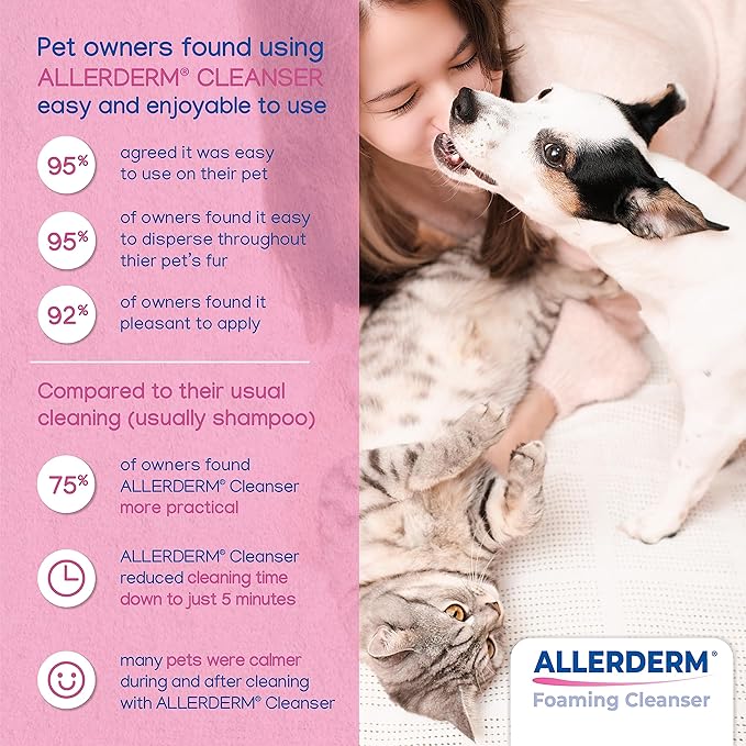 ALLERDERM Foaming Cleanser- Rinse-Free Waterless Micellar Foam for Dogs and Cats with Sensitive Skin by Virbac