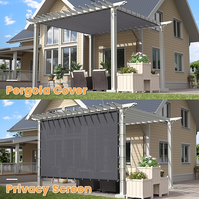 VICLLAX Shade Fabric Sun Shade Cloth with Every 2 FT Grommets for Patio Garden Pergola Cover Canopy 4x4 FT, Grey