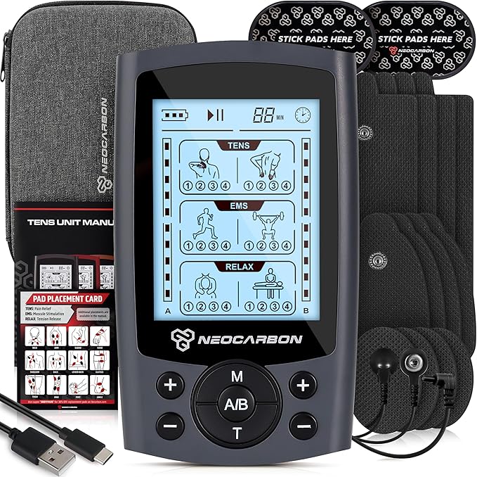 TENS Unit Muscle Stimulator, Electronic PMS Pulse Massager Machine for Shock Physical Therapy, Back Pain Relief, Shoulder Recovery, Gray