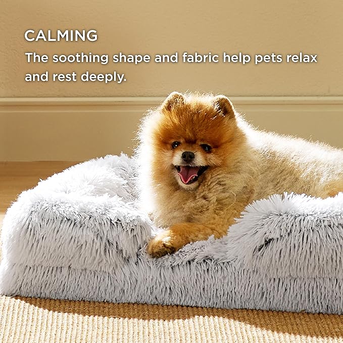 Bedsure Orthopedic Dog Beds for Small Dogs - Washable Small Dog Cat Bed Waterproof, Comfort Pet Couch Sofa with Washable Removable Cover, Pets Bed with Nonskid Bottom, Long Faux Fur-Misty Grey, 24"