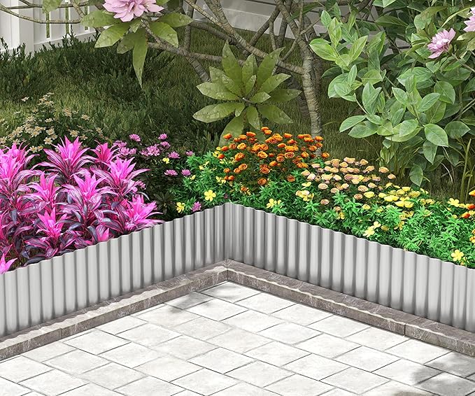 Metal Garden Edging Border, Corrugated Steel Landscaping, DIY for Lawn (Silver, 8 Inch x 20FT)