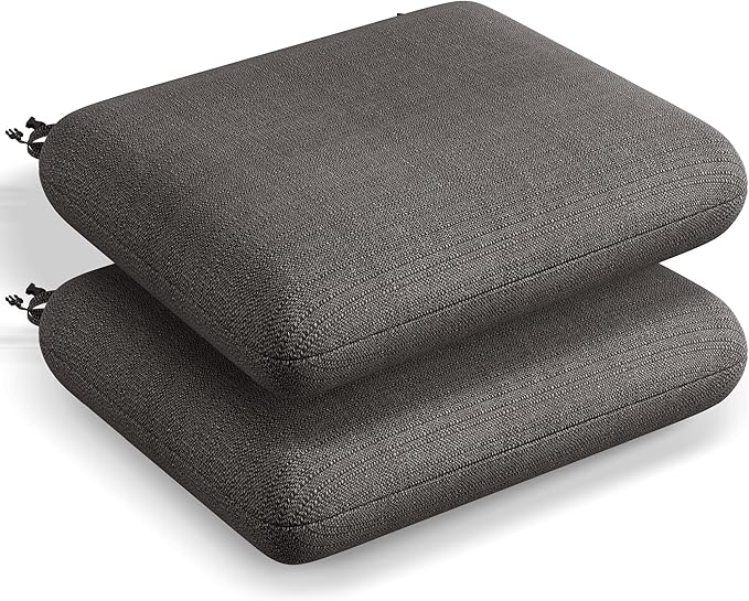 Codi Outdoor Cushions for Patio Furniture 24x24 Inch, Waterproof Chair Seat Cushion with Textured Fabric, Handles & Adjustable Straps, Fade Resistant - Set of 2, Grey