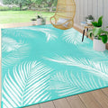 Pauwer Waterproof Outdoor Rug 6x9, Reversible Plastic Straw Patio Camping Rug, Indoor Outdoor RV Mat Carpet for Deck, Camper, Porch, Balcony, Backyard, Picnic, Leaf Light Blue
