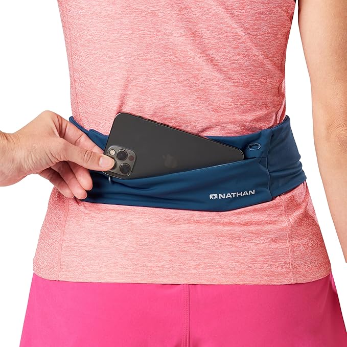 Nathan Running Belt Adjustable Fit Zipster, Zippered, Weather-Resistant Pocket & Two Quick-Stash Pockets for Running Gear, Running Fanny Pack, Walking, Hiking, Gym