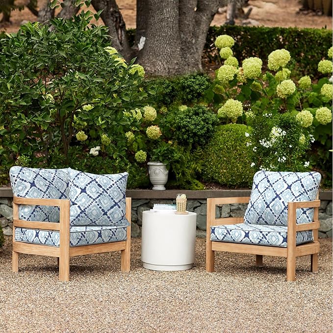 LVTXIII Outdoor Deep Seat Cushion Patio Seat and Back Cushion Set Seasonal Chair Cushion with Removable Cover and Adjustable Buckle for Home and Garden, 24"x24"x4", Boho Geometry Blue