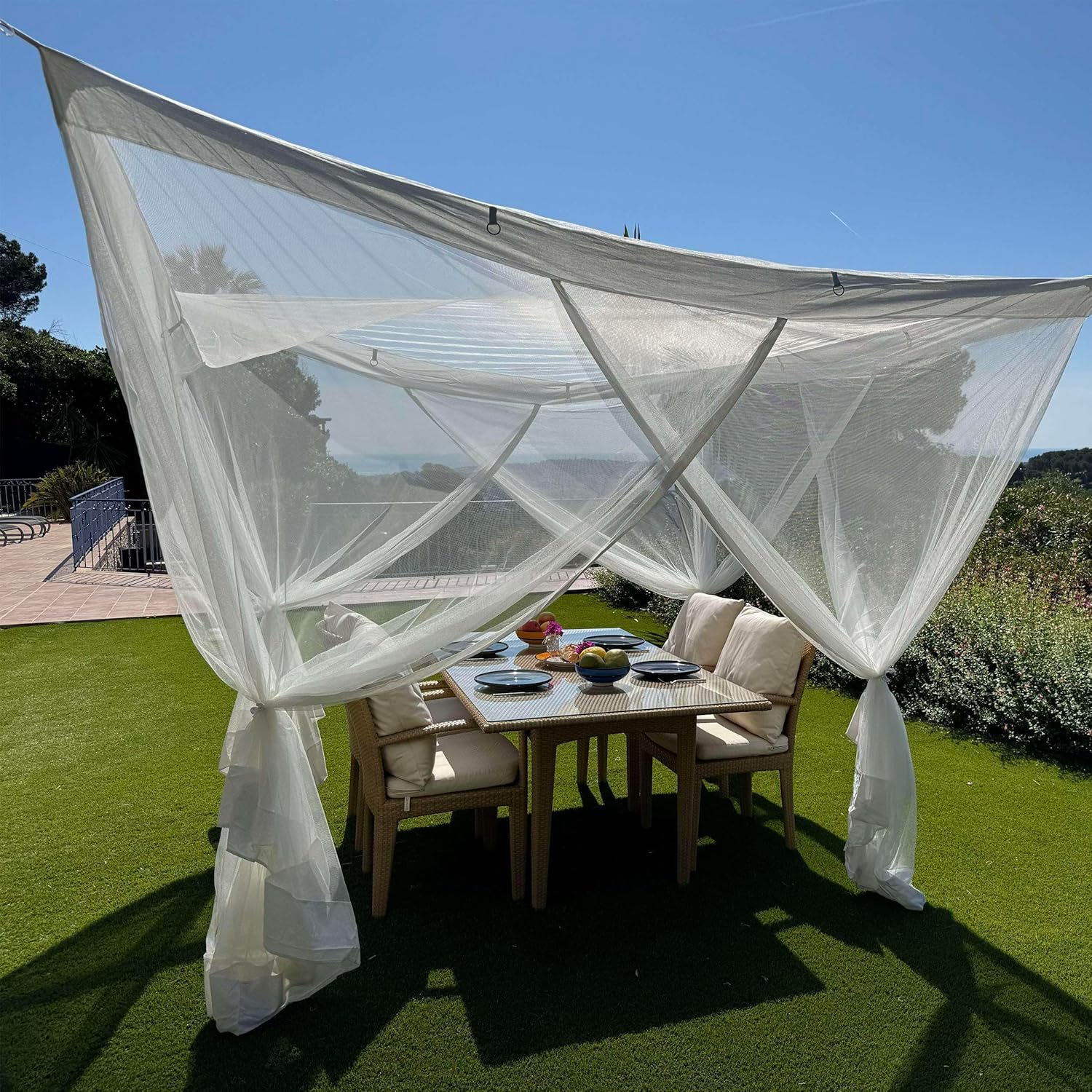 Mosquito Net for Patio 10 x 10 FT | Very Large Sizes & Fabric Designed for Outdoors | Insect House Screen Netting for Gazebo, Porch & Garden Terrace | White Outside Canopy Bug Protection