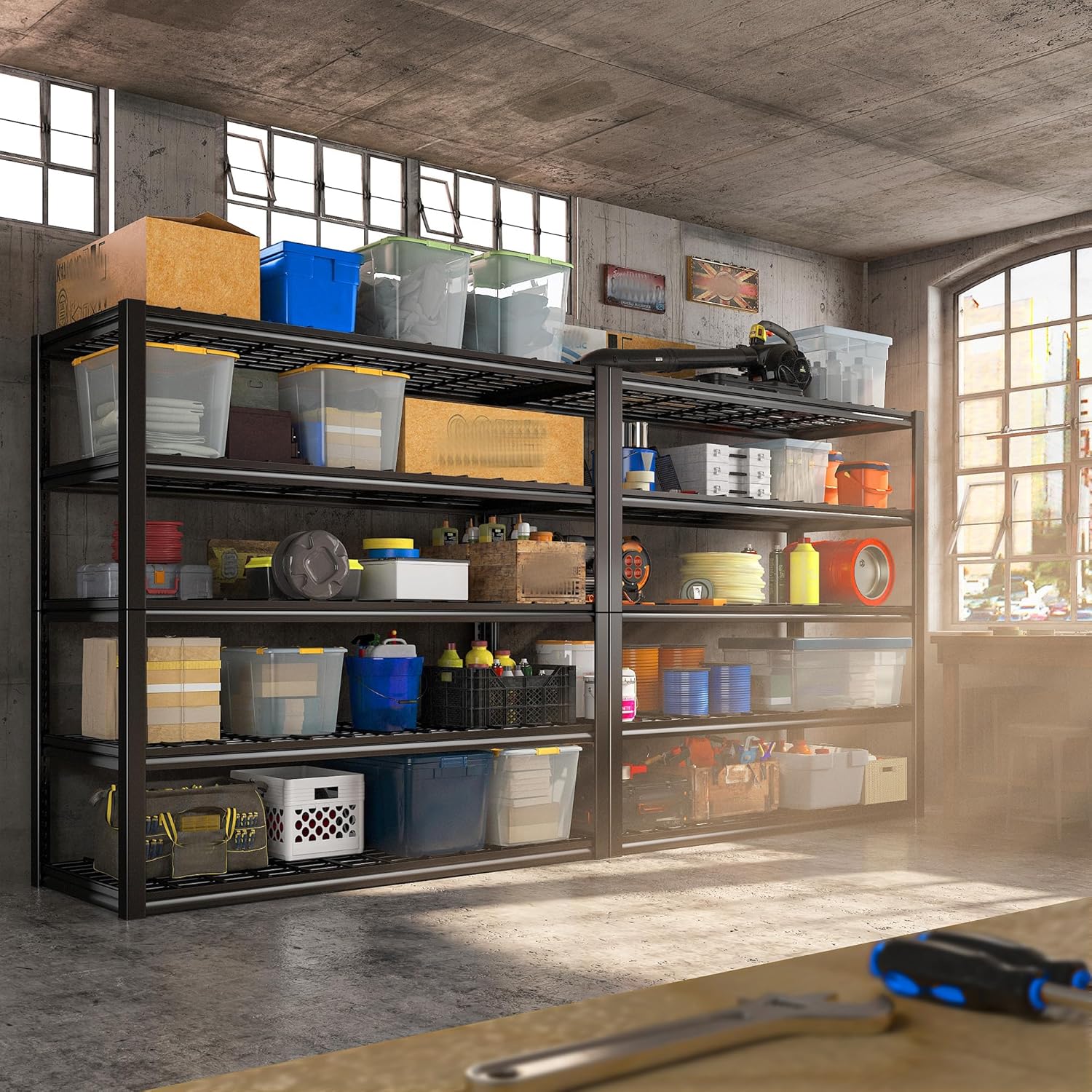 REIBII 48.2''W Garage Shelving Heavy Duty Metal Shelving 3000LBS Storage Shelves Adjustable Metal Shelves Industrial Garage Shelf for Warehouse Basement 48.2 "W x 24.2" D x 72.2 "H