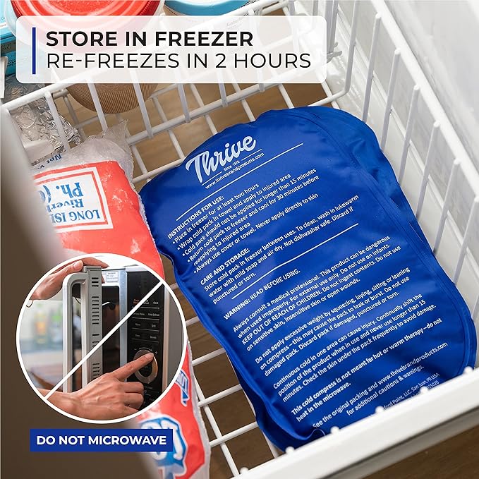 Thrive Reusable Ice Packs for Injuries - Large 2-Pack, Dark Blue - Long-Lasting Gel Cold Therapy - Ice Pack for Neck & Shoulders, Knee & Back Pain Relief