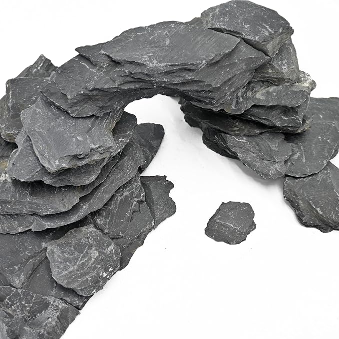 Natural Slate Rock 5LB Reptile Basking Stones Fish Tank Rocks for Aquarium Landscaping, Tank Decoration, Fairy Gardens,Reptile & Amphibian Enclosures 3 to 8 Inches