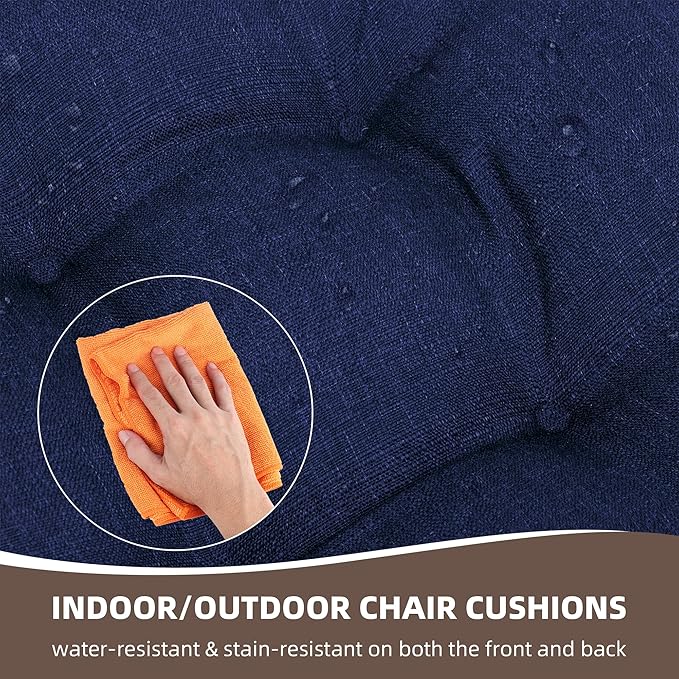 RACE LEAF Outdoor Seat Cushions Set of 2, 19" x 19" Square Patio Cushions, Plump Filling Tufted Water-Resistant Olefin Chair Seat Cushion with Ties for Non-Slip Support, Navy