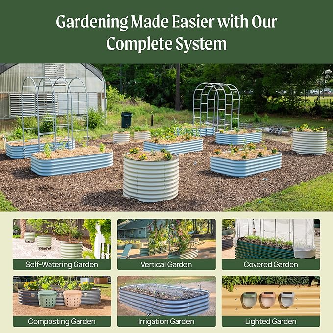 Vego garden 32" Extra Tall Raised Garden Bed Kits, 6 in 1 Modular Raised Planter Box for Vegetables Flowers Fruits Oval Metal Raised Garden Bed- Modern Gray