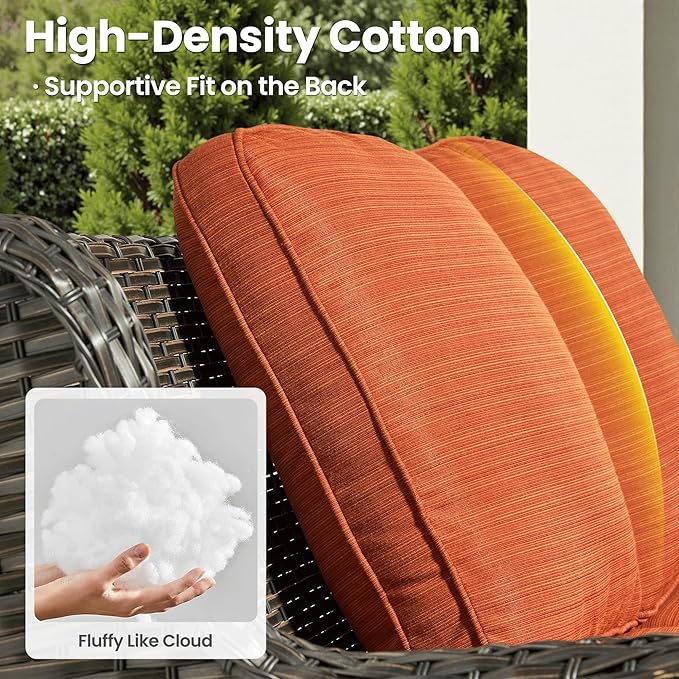 ovios 6 Pieces Patio Furniture Set with 42" Fire Pit Table, Outdoor Wicker Sofa with Ottomans, Comfy Cushions, High Back Couch Conversation Set, Brown Rattan, Orange Red