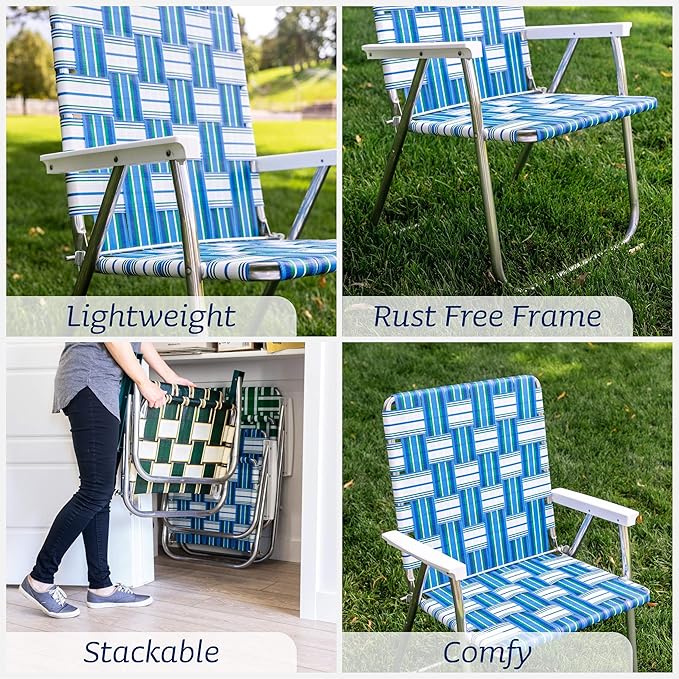 Lawn Chair USA Folding Aluminum Outdoor Patio Lawn Chair | Heavy-Duty Webbed Chairs for Camping, Sports, Beach, Yard & Tailgating | Lightweight Portable | High Back Beach Chair - Bright White