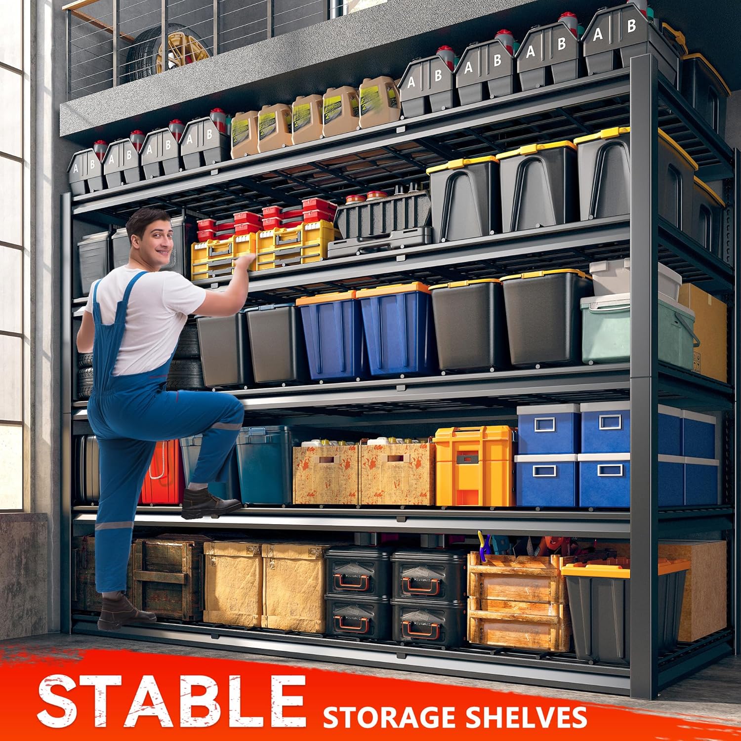 REIBII 60" W Garage Shelving Heavy Duty Metal Shelving 3000LBS Storage Shelves Adjustable Metal Shelves for Storage Industrial Garage Shelves for Warehouse Basement 60" W x 24" D x 72" H