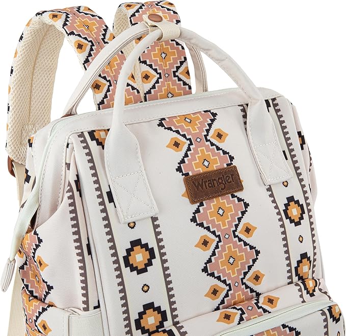 Wrangler Diaper Bag Backpack Aztec Travel Backpack Purses Western Multi-Function Baby Bags for Mom with Waterproof Insulated Pockets