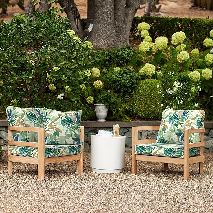 LVTXIII Outdoor Deep Seat Cushion Patio Seat and Back Cushion Set Seasonal Chair Cushion with Removable Cover and Adjustable Buckle for Home and Garden, 22"x22"x4", Lush Leaf Green