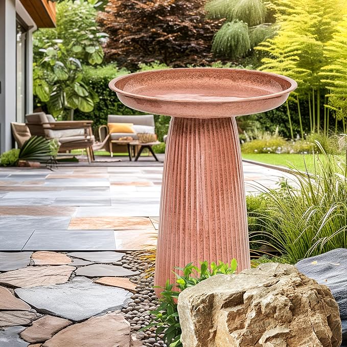 Sunnydaze Gleeful Garden Metal Bird Bath for Outdoors - Large Decorative Iron Birdbath - 23-Inch - Canyon Clay Glaze