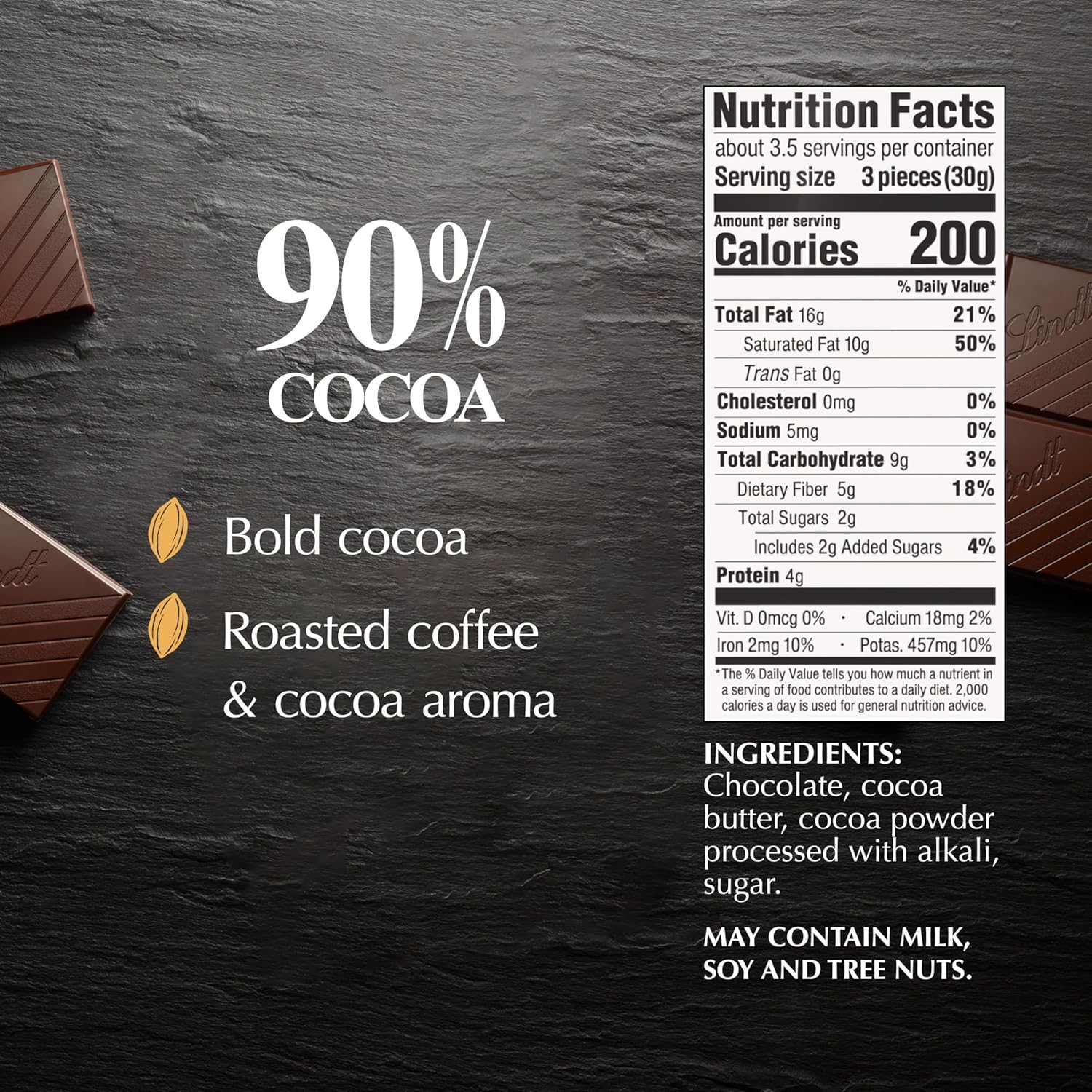 Lindt Excellence 90% Cocoa Dark Chocolate Bar Case of 12 3.5 Oz