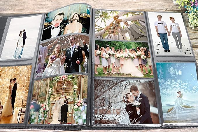 RECUTMS Photo Album 4x6 Holds 500 Photos Black Pages Large Capacity Leather Cover Wedding Family Baby Photo Albums Book Horizontal and Vertical Photos (Silver)