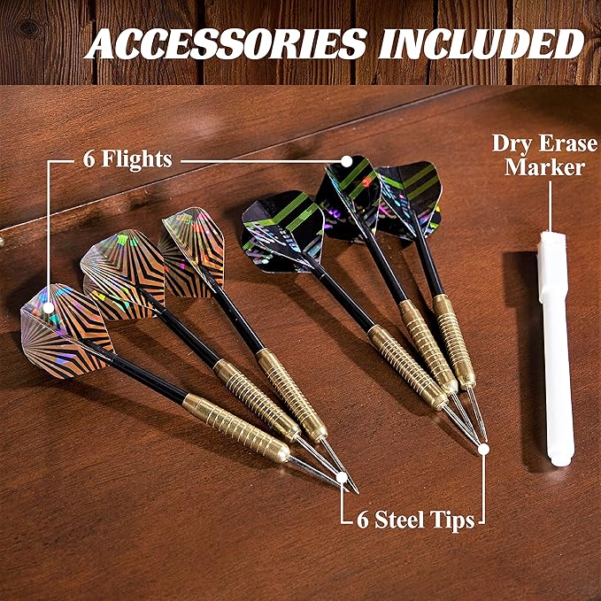 Barrington Dartboard Multiple Styles Pre-Assembled Wood Dartboard Cabinet Collection with 18” Bristle Dartboard & Steel Tip Dart Set, Perfect for Cricket Games