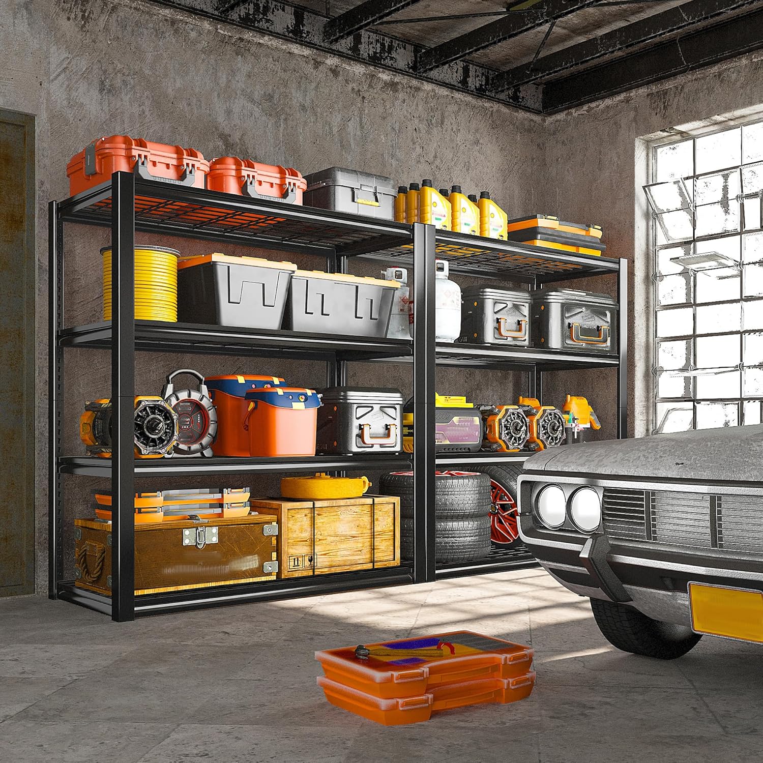 REIBII 40" W Garage Shelving 2240 LBS Storage Shelves Adjustable Metal Shelving Heavy Duty 4 Tier Metal Shelves for Garage Kitchen Pantry Warehouse Basement 40" W × 19.5" D × 59.5" H, 2 Pack