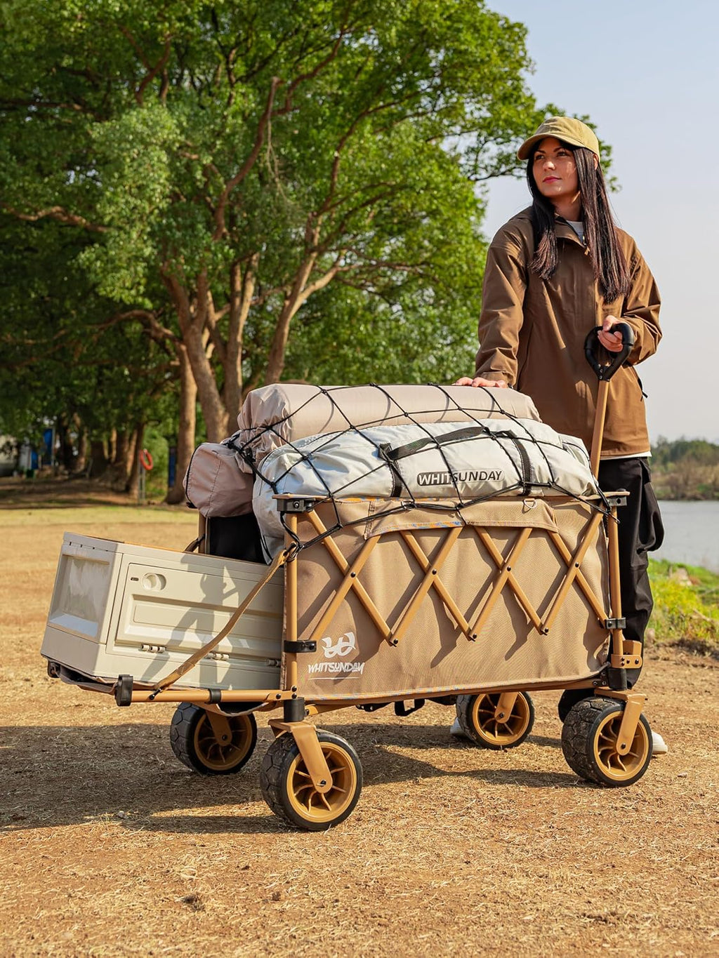 Whitsunday Collapsible Folding Wagon Heavy Duty Utility Beach Wagons with Opened Tailgate and All-Terrain Wheels for Camping,Garden,Sports Grey