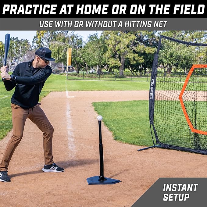 GoSports Baseball & Softball Batting Tees - Choose Jr. or Standard - Adjustable Rubber Hitting Tee