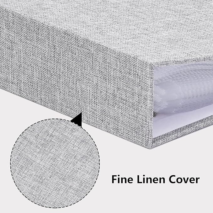 Vienrose Linen 3-Ring Photo Album Holds 190 Photos, 160 4x6 Photos and 30 6x8 Pictures, Picture Album with Multiple Size Pockets, Memory Book for Family Wedding Anniversary Baby, Grey