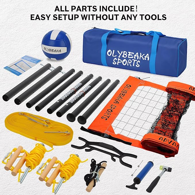 Outdoor Professional Volleyball Net Set for Backyard Beach with Heavy Duty Adjustable Aluminum Poles, Upgraded Anti-sag Net, PU Volleyball and Pump, Boundary Line, Large Carry Bag