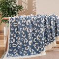 NEXHOME PRO Leopard Soft Blanket, Fuzzy Throw Blanket for Couch Bed Sofa Picnic, Knit Blankets for Women Gifts Blue 50 x 60 inches