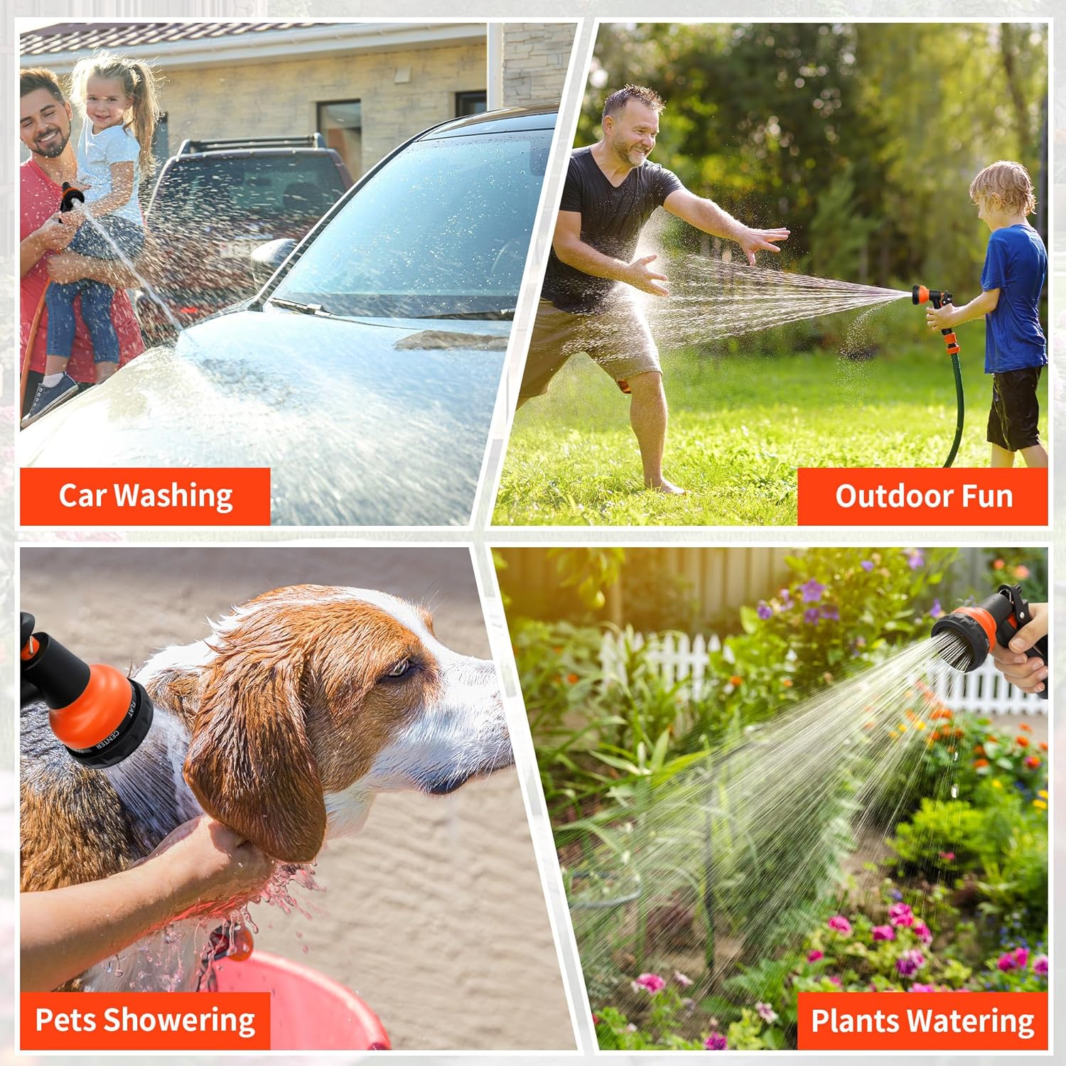 NEXCOVER Garden Hose Nozzle Sprayer - 7 Adjustable Watering Patterns Nozzle for Water Hose, Non-Slip Garden Spray Nozzle for Car Washing, Watering Plants, Pets Showering, Lawns Cleaning, Orange