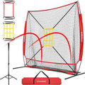 VIVOHOME Baseball Softball Hitting Net with Large Ball Collection System, 7 x 7 ft Baseball Batting Pitching Net with Tee, 2 Strike Zone, Carry Bag