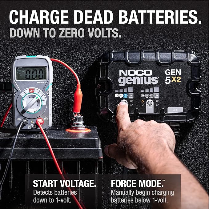 NOCO Genius GEN5X2: 2-Bank, 10A Onboard Battery Charger - 5A Per Bank, 12V Waterproof Marine Charger with Overcharge Protection & Temperature Compensation – for Lead-Acid & Lithium Batteries