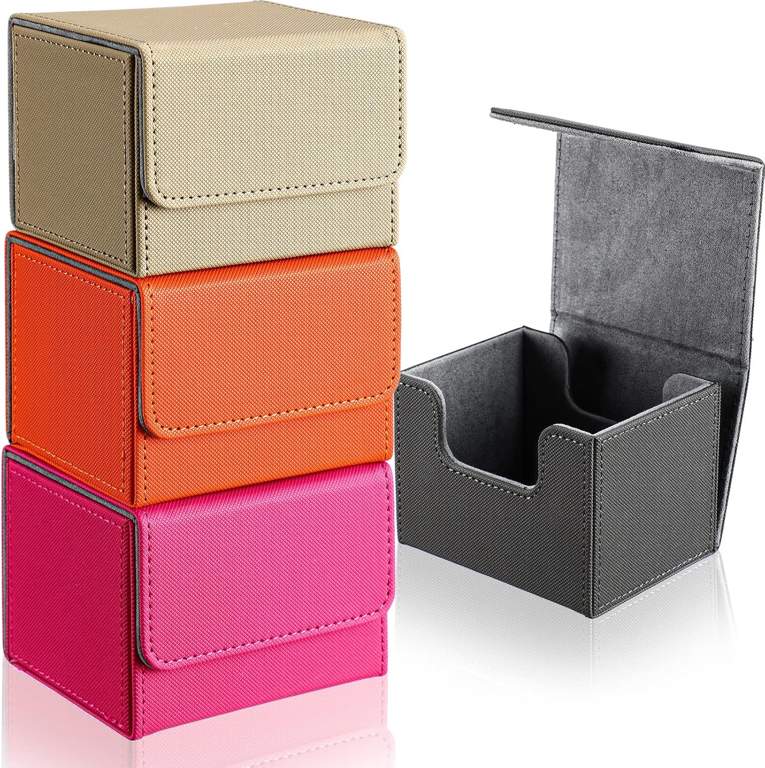 Yookeer 4 Pieces Leather Deck Card Boxes Cards Deck Game Box for Collectible Playing Card Box Compatible with MTG Commander(Pink, Orange, Sand, Gray,Horizontal)