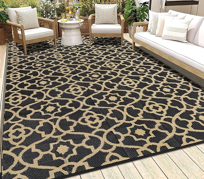 HEBE Outdoor Rug Waterproof 6x9, Reversible Plastic Straw Rug RV Camping Rug, Indoor Outdoor Patio Mat Clearance, Outside Carpet for Porch,Deck,Camper,Balcony,Backyard,Picnic